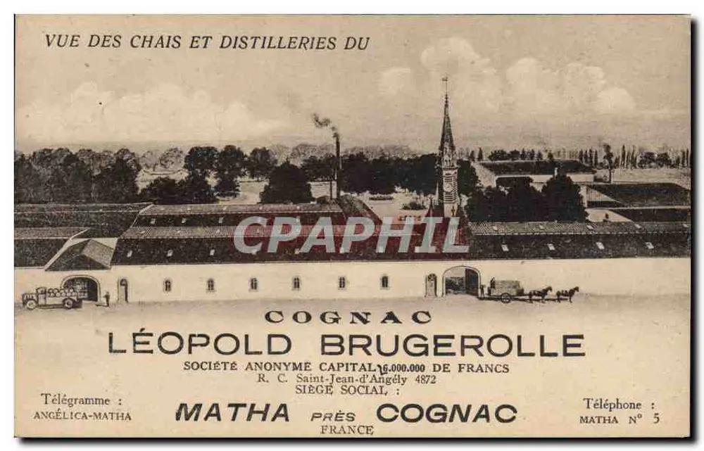 Ansicht der Cellars und Destillerien von Cognac Léopold Brugerolle — Société Anonyme, Sitz in Angély — Matha, Nr. 5 - Vorderseite