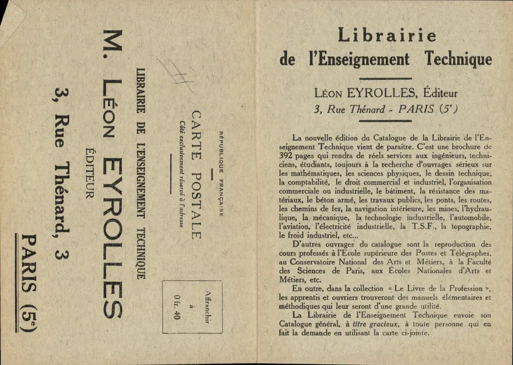 Buchhandlung für Technische Bildung — Léon Eyrolles, Verlag — Paris (5. Arrondissement) - Vorderseite