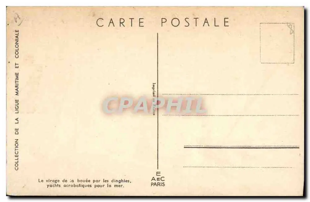 Bouy-Turn durch Dinghies — akrobatische Yachten für das Meer — Sammlung der Seefahrt- und Kolonialgesellschaft, E.A.E.C. Paris - Rückseite