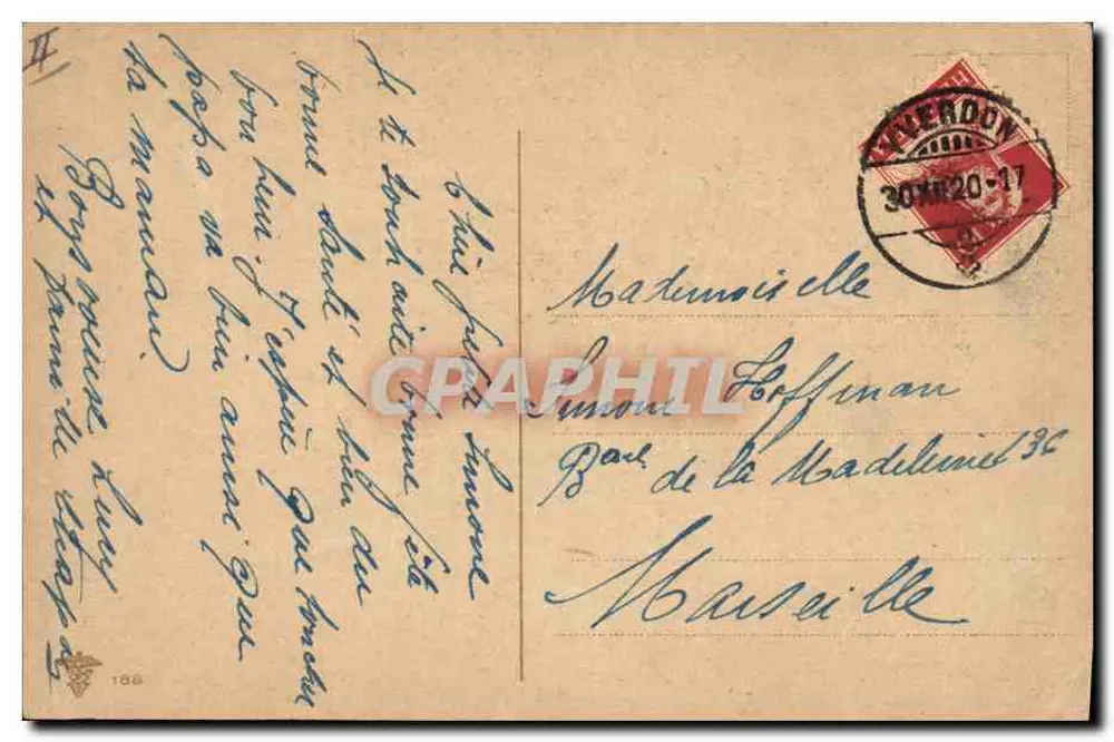 Bouquet de roses jaunes — carte de vœux avec texte imprimé 'Bonne Année!' — éditeur 'C. L. B. & Cie' (imprimé en bas à droite du recto) - Verso