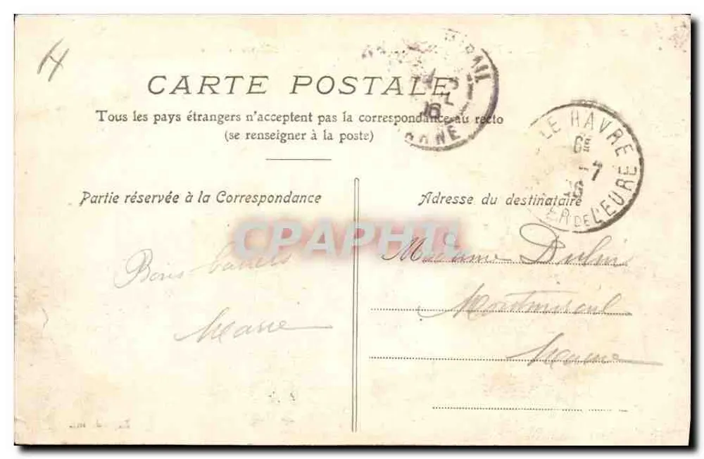 Le Havre — Novas Pontas — L. et L. Havre, depositado - Verso
