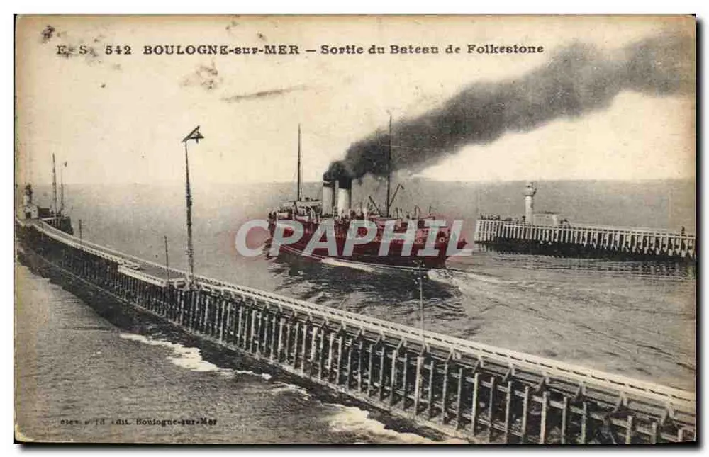 Boulogne-sur-Mer — Abfahrt des Dampfers nach Folkestone — E.S. 542 - Vorderseite