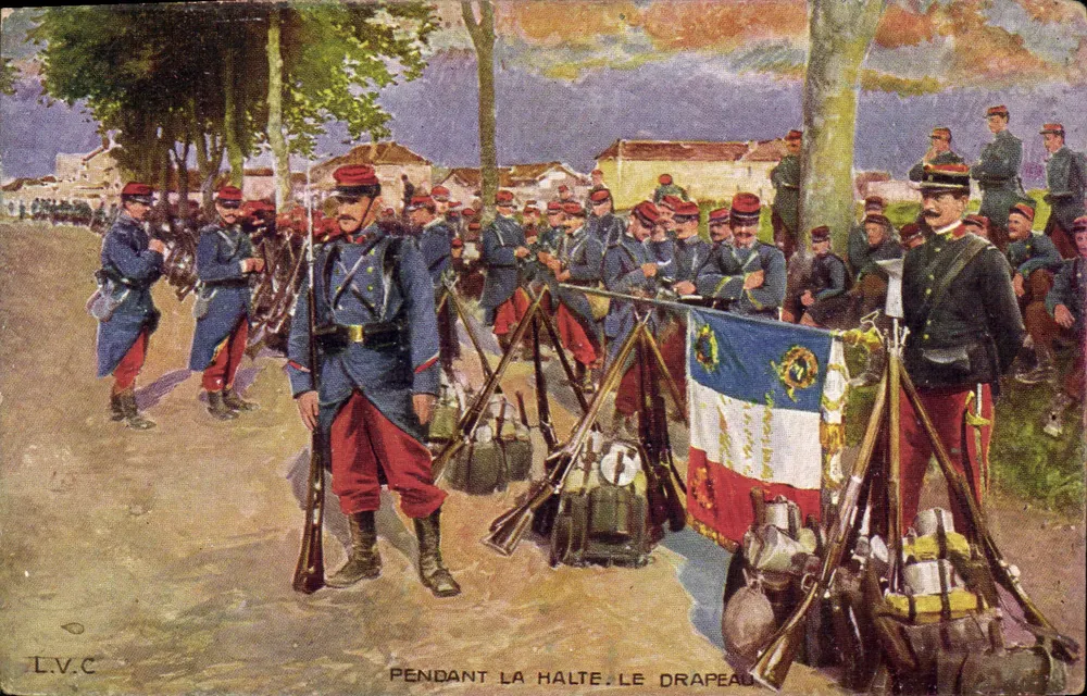 Soldados franceses em halte — O bandeira — L.V.C. - Frente