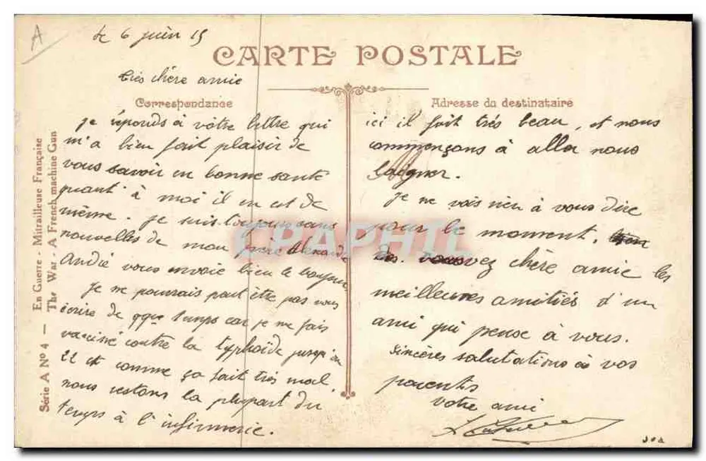 Soldados franceses com a metralhadora — L.V.C. — Série A N°4 - Verso