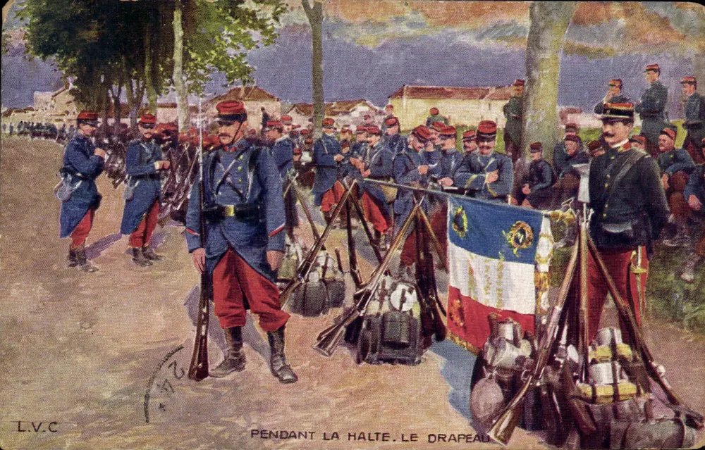 Durante a parada. A bandeira — L.V.C. — n° 24 - Frente