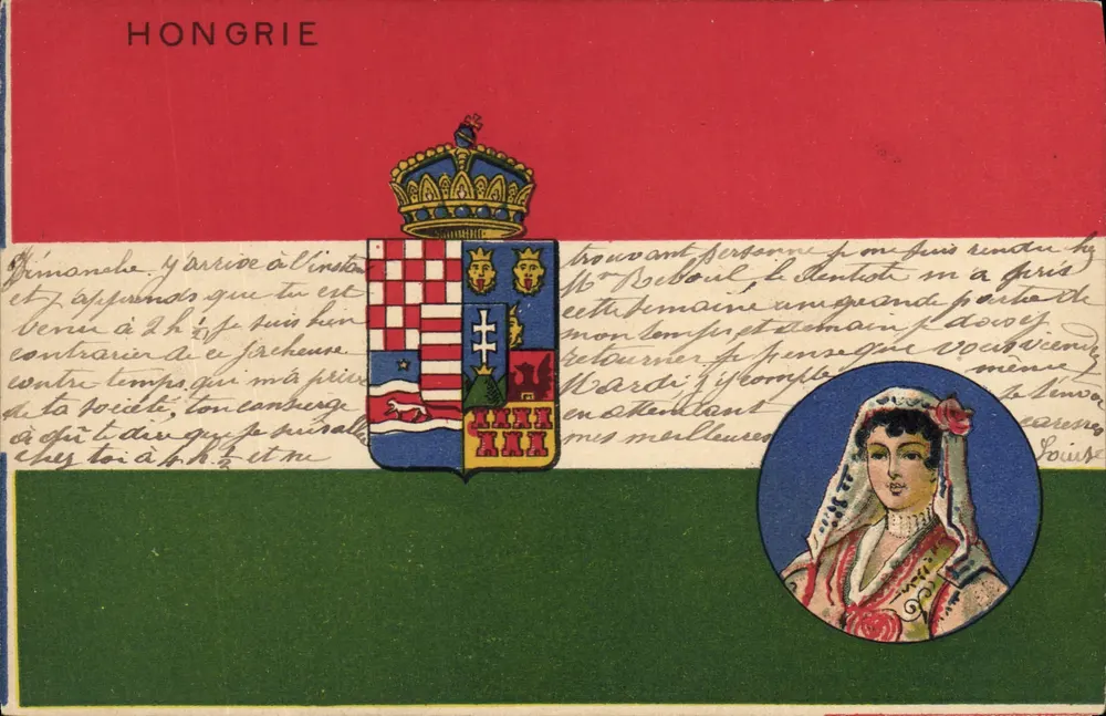 Ungarn — königliches Wappen und Flagge — Magasin Général, Marseille - Vorderseite