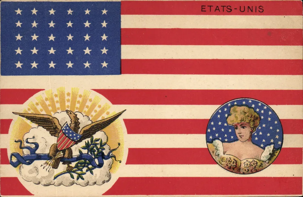 Vereinigte Staaten — amerikanisches Flagge mit Adler und Frau — Magasin Général, Marseille - Vorderseite