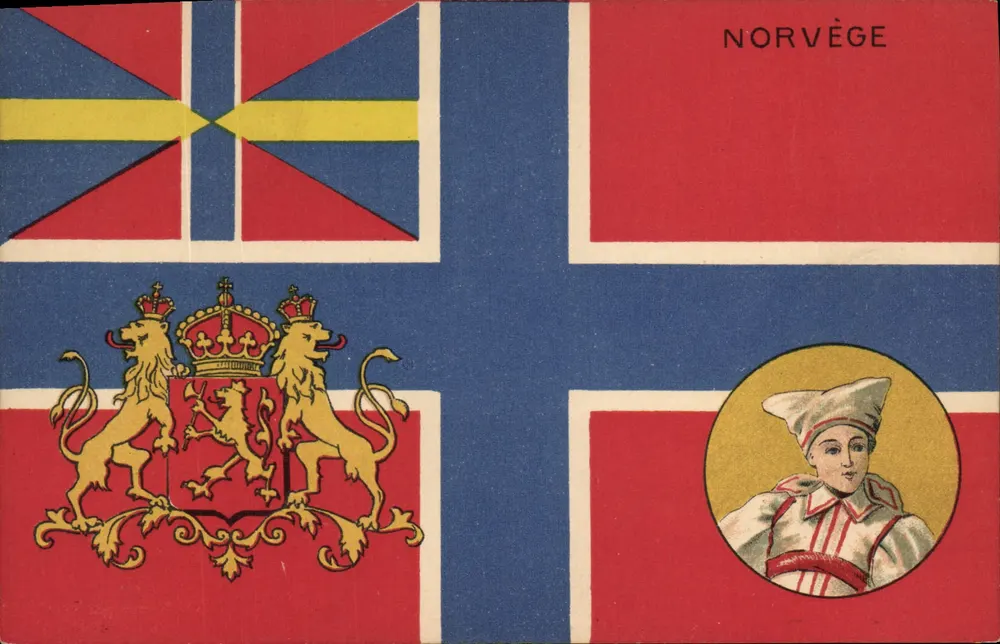 Norwegen — königliches Wappen und Flagge — Magasin Général, Marseille - Vorderseite
