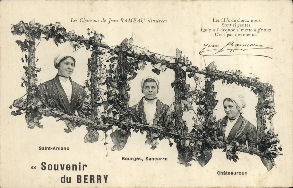 Saint-Amand, Bourges, Sancerre, Châteauroux — Lembrete do BERRY — As Canções de Jean RAMEAU ilustradas - Frente
