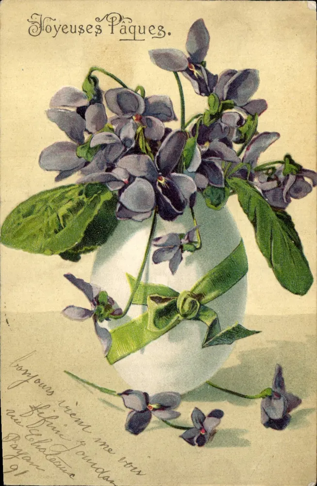 Violetas em um ovo — cartão postal de Páscoa — editor Série 3225 - Frente