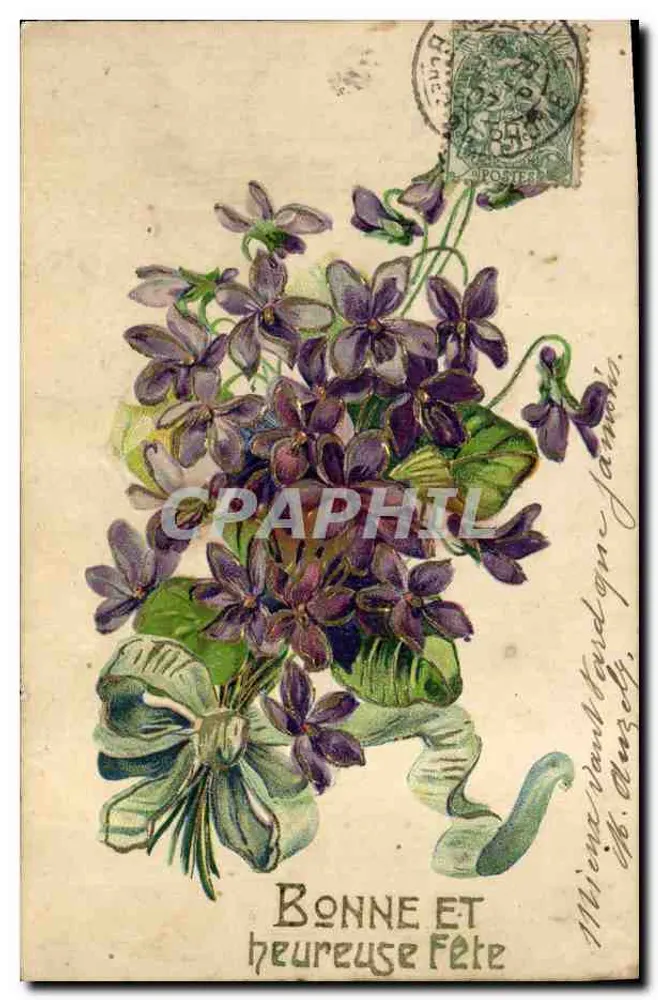 Bouquet de violetas — Bonne et heureuse fête — K. F. Éditeurs, Paris, Série 1-794 - Frente