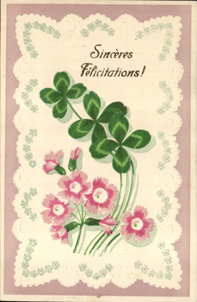 Fleurs et trèfles — Sincères Félicitations! — Union postale universelle - Frente