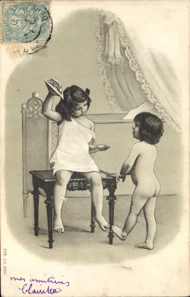 Zwei Kinder — intime Szene — Clairietto, Serie LII, n° 2009 - Vorderseite