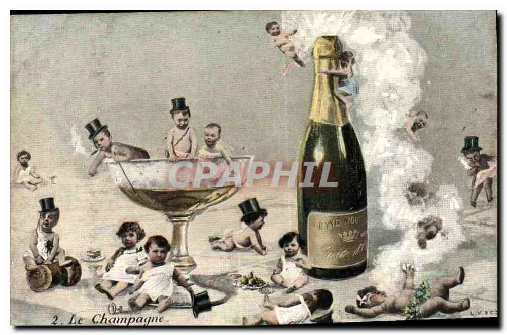 Der Champagne — Szene mit Kindern und Flasche — Verlag Vito Paris, Nr. 2 - Vorderseite