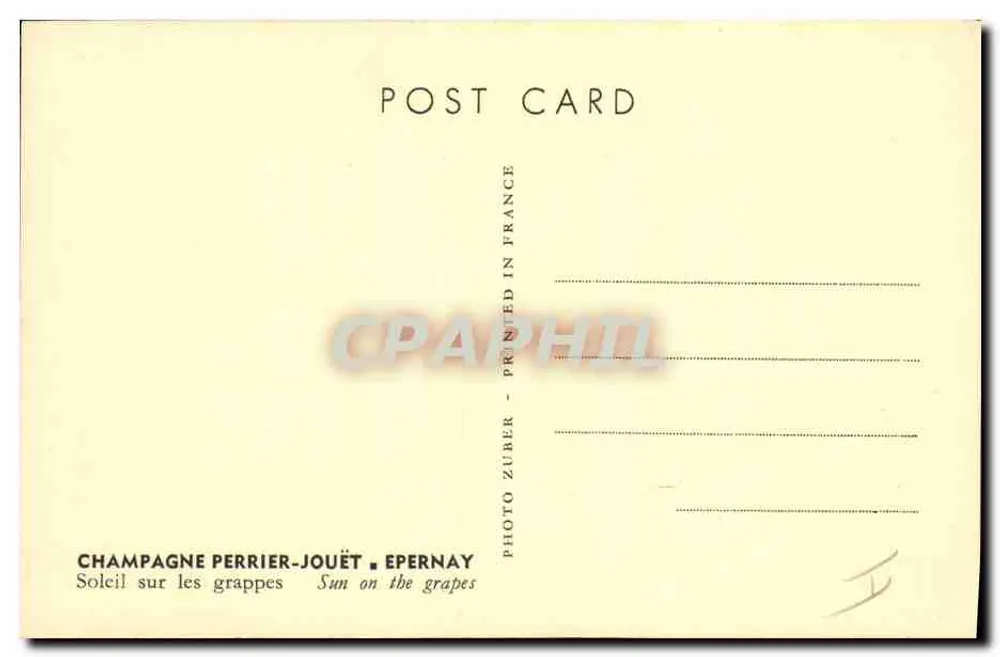 Champagne Perrier-Jouët — Sonne auf den Trauben — Photo Zuber, Epernay - Rückseite