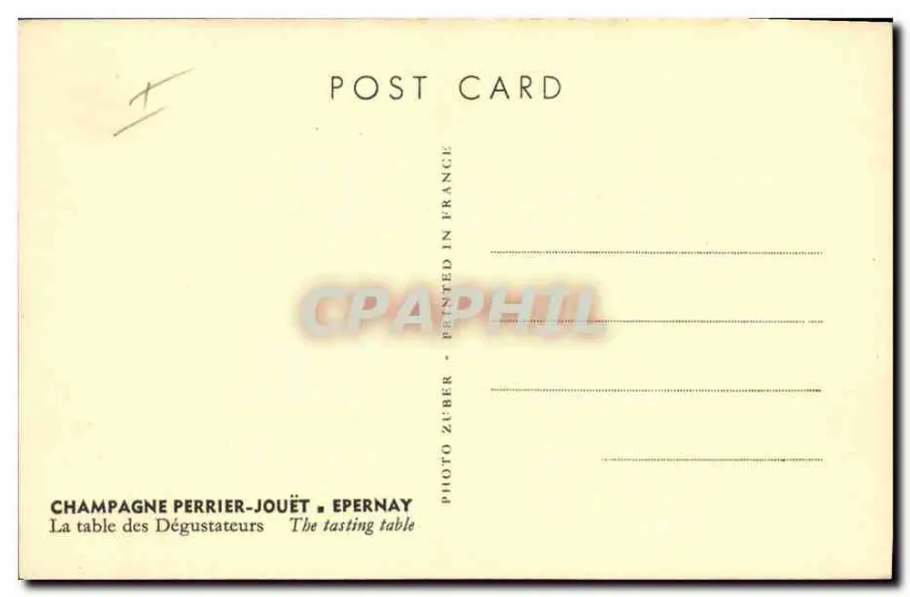 Champagne Perrier-Jouët — Die Tafel der Probierer — Photo Zuber, Epernay - Rückseite