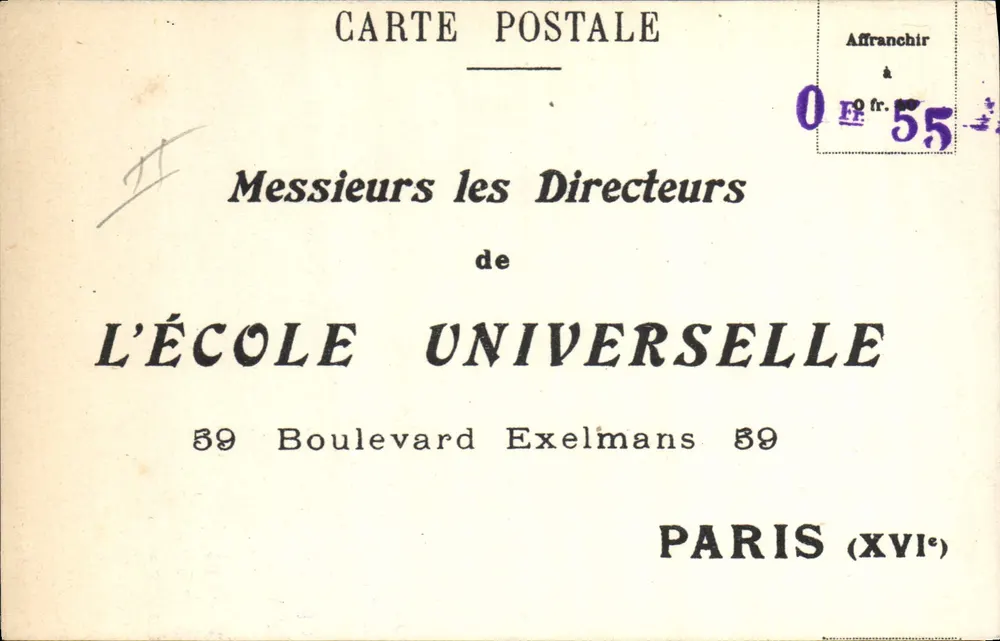Die Universelle Schule — Paris (16.) — Werbeansichtskarte - Vorderseite