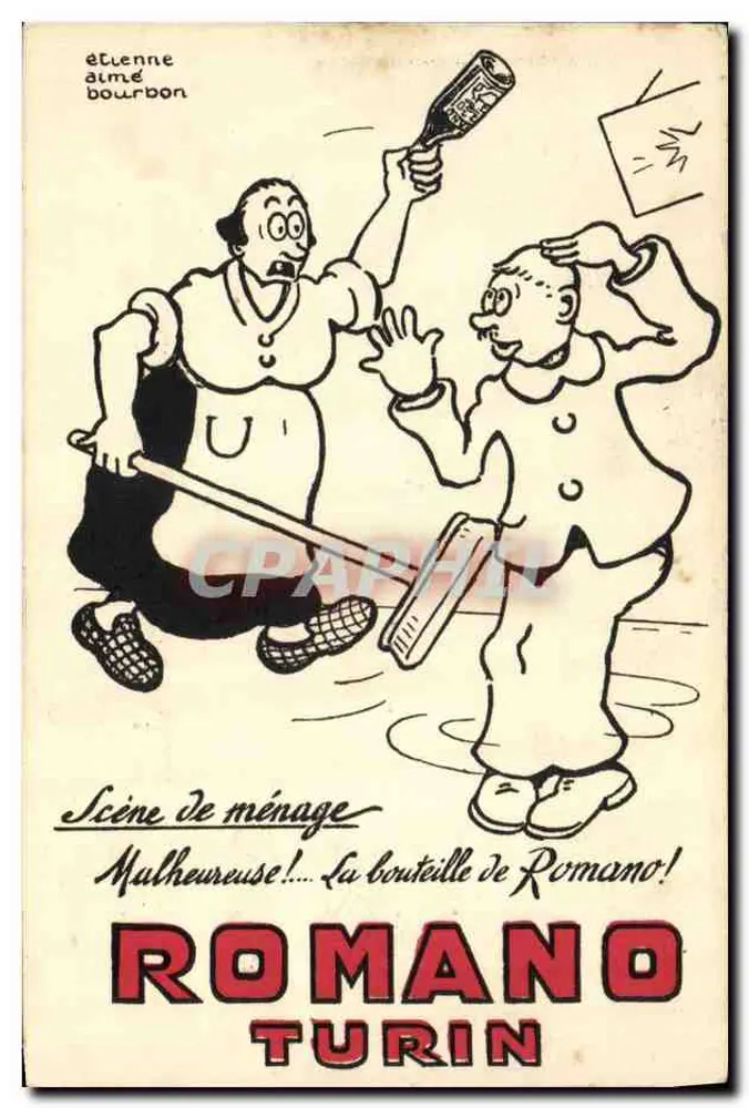Häusliche Szene — Unglücklich!... Die Flasche Romano! — Étienne Aime Bourbon — Romano Turin - Vorderseite