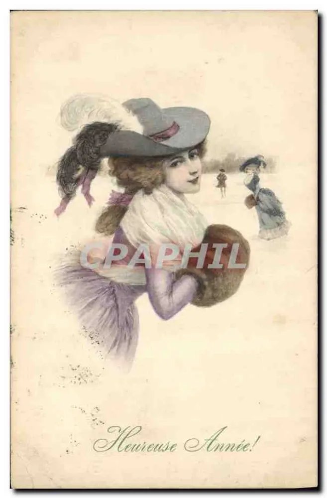 Frau mit Federhut — Eisbahn-Szene — Verlag M. M. Vienne, M. Munk, n° 538 - Vorderseite