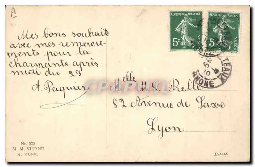 Frau mit Federhut — Eisbahn-Szene — Verlag M. M. Vienne, M. Munk, n° 538 - Rückseite