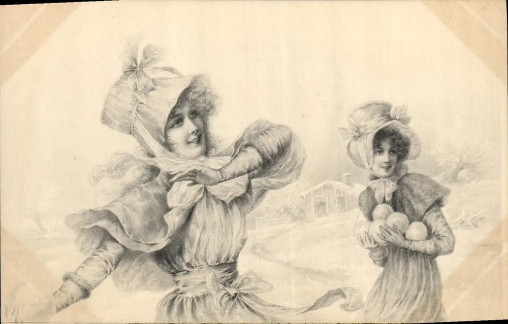 Zwei junge Mädchen im Winter — Schneescene — M. M. Vienne, Nr. 94 - Vorderseite