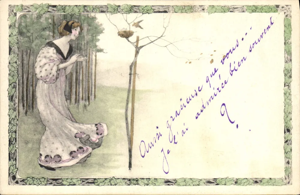 Schöne Frau bewundert — Art Nouveau-Illustration — Verlag M. M. Vienne - Vorderseite