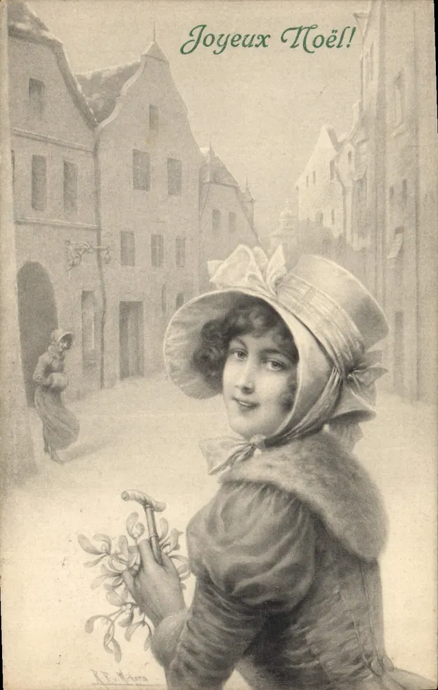 Junge Frau im Winter — Schneestraße — M. M. Vienne, N° 346 - Vorderseite