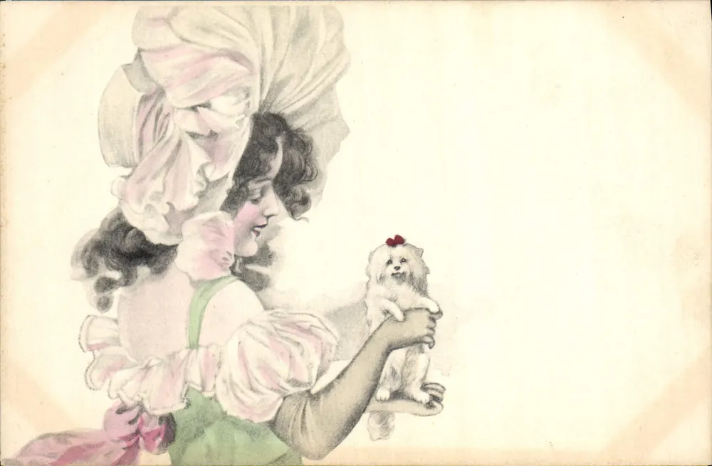 Frau mit einem kleinen Hund — Illustration — A. S. Herzblättechen, Serie b - Vorderseite