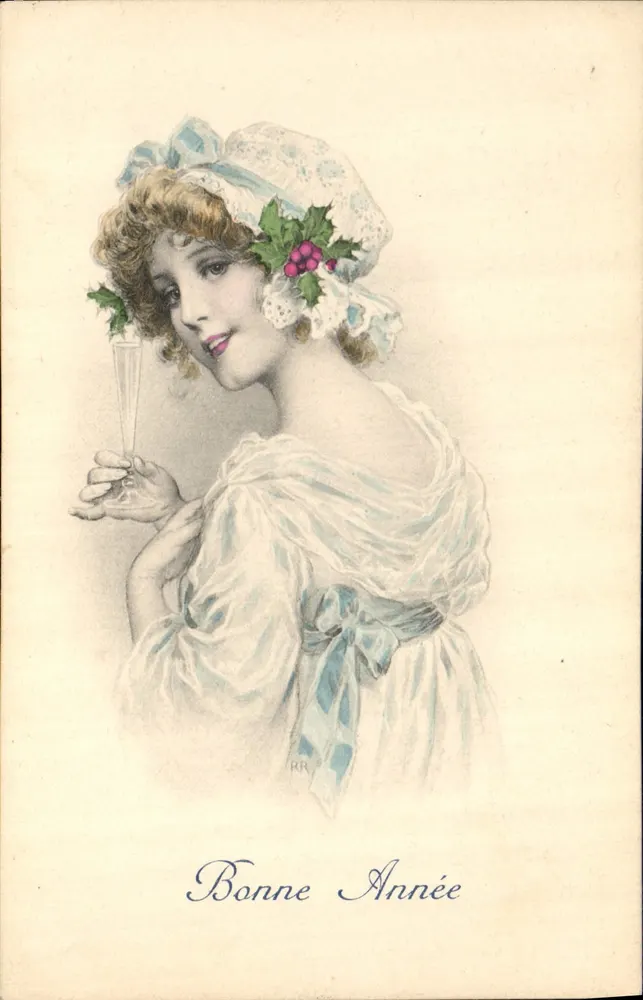 Frau in blauer Kleidung und Weihnachtskappe — Frohe Neujahr — H. Ch. Vienne, n° 126 - Vorderseite