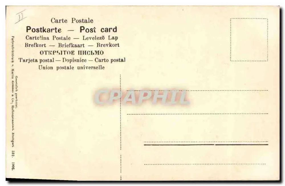 Witte bloemen — takken met bladeren — uitgever Universele Postunie, nr. 332 - Achterkant