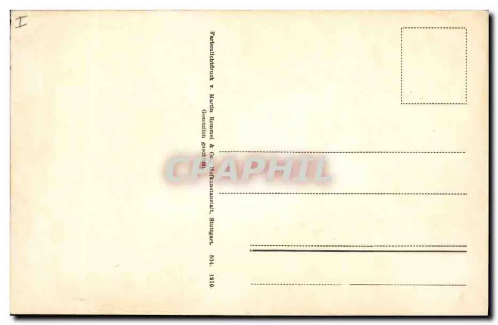 Arranjo de violetas e galhos de carvalho — editor Martin Rommel & Co, Stuttgart - Verso