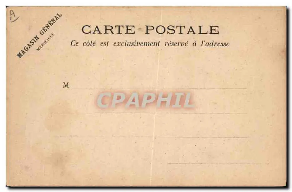 Espanha — bandeira com brasão e retrato feminino — Magasin Général, Marselha - Verso
