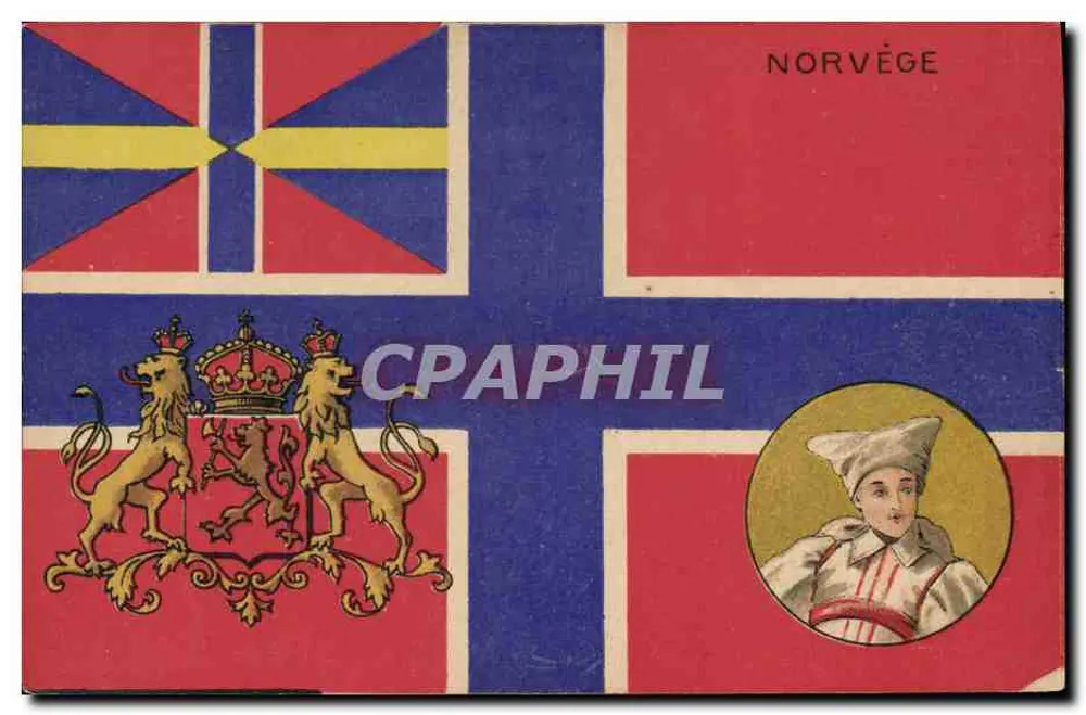 Norwegen — königliches Wappen und Flagge — unbekannter Verleger - Vorderseite