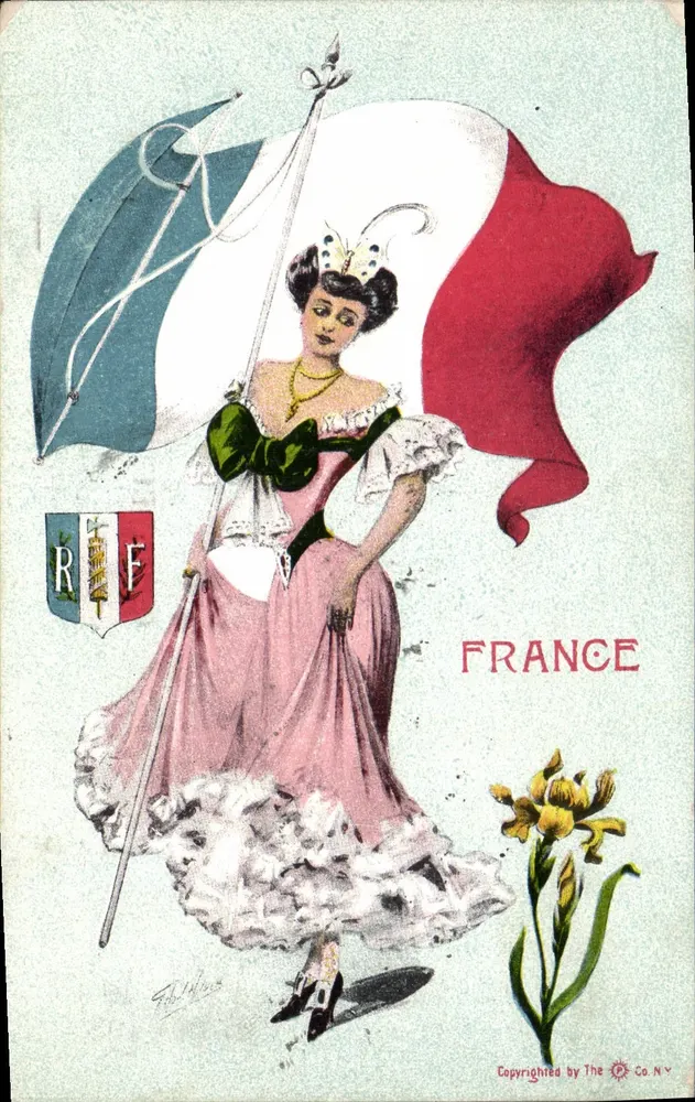 Frankreich — Frau im Nationalkostüm mit Fahne — Verlag The P. Co. N.Y. - Vorderseite