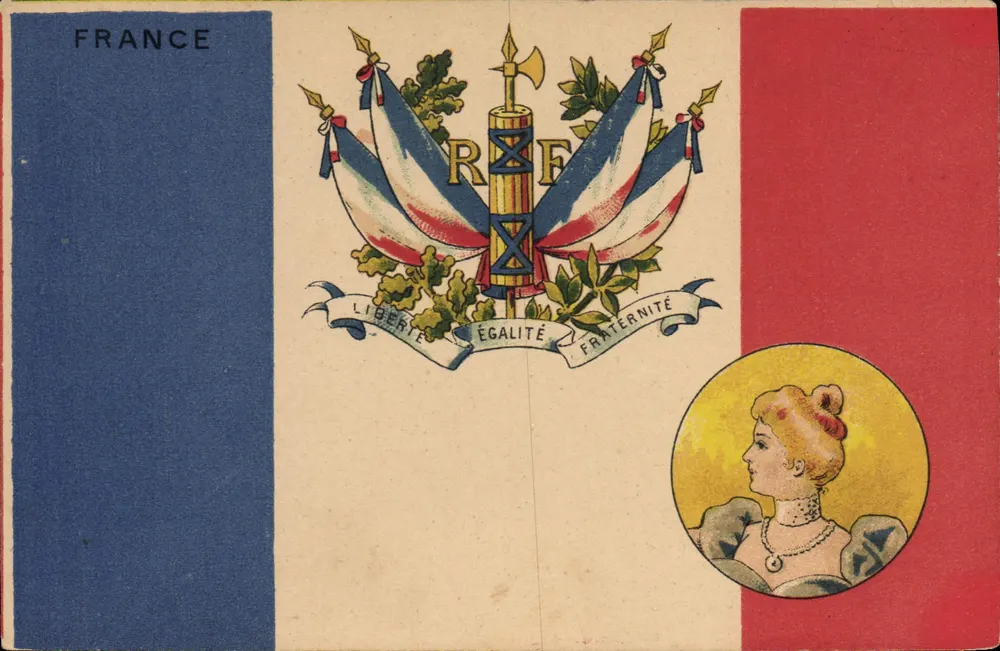 Frankreich — Dreifarbiger Flagge mit republikanischem Emblem — Magasin Général, Marseille - Vorderseite