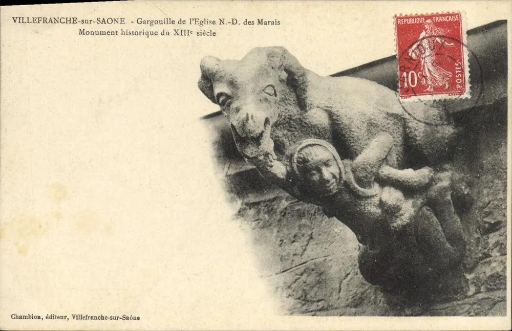 Villefranche-sur-Saône - Gargoyle der Kirche der Jungfrau der Moore - Denkmal des 13. Jahrhunderts - Vorderseite