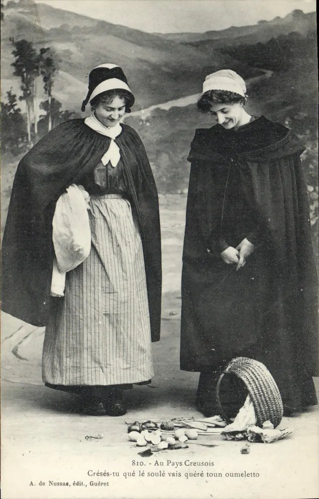 Due donne in abito tradizionale — Pays Creusois — A. de Nussae, Guéret - Recto