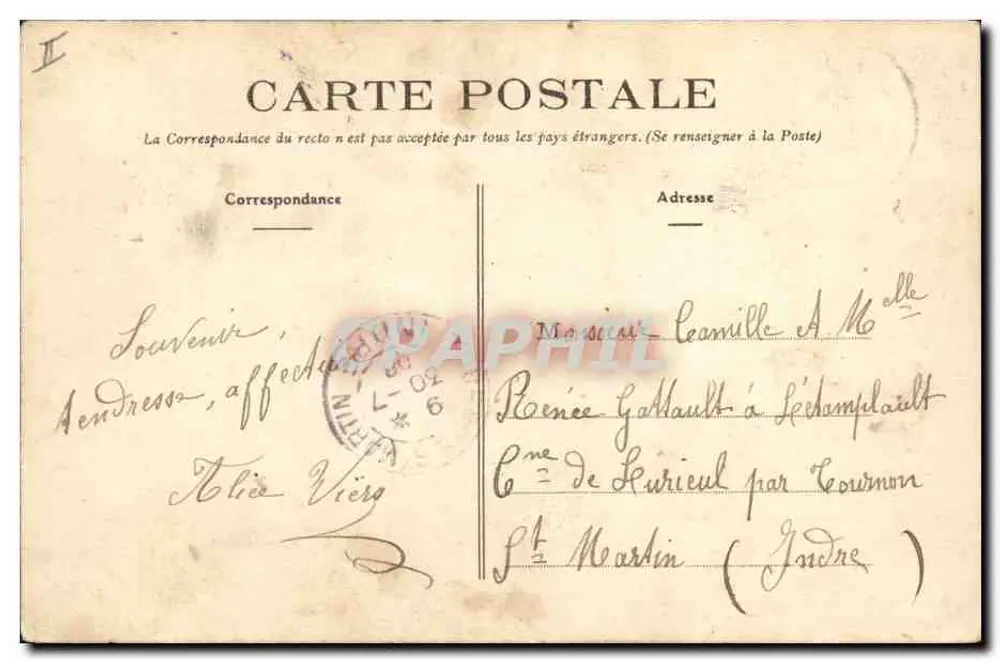 Jovem moça e homem idoso em Limousin — Champeau-Terrisson, editor H. J. Himeson — n°3 - Verso