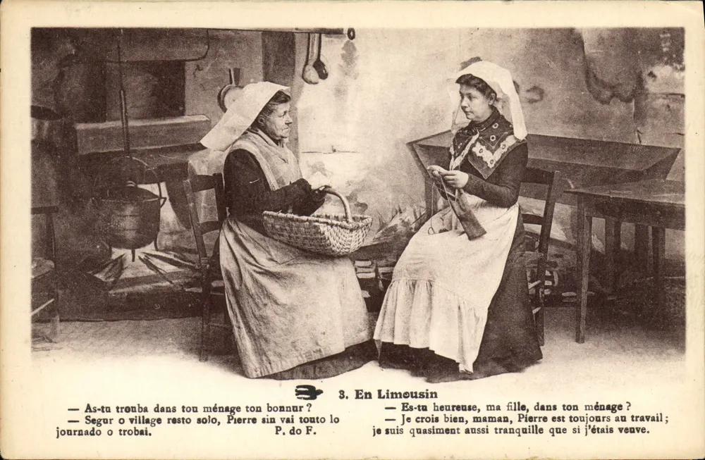 Duas mulheres em conversa — Em Limousin — P. do F. - Frente
