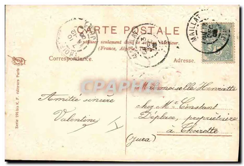 Castelo à beira de um lago — borda de margaridas — editor K. F. Paris, série 199 - Verso
