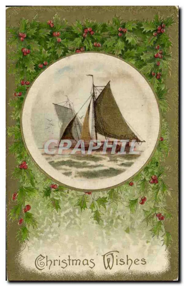 Navio a vela — decoração de hortência — impresso na Alemanha - Frente