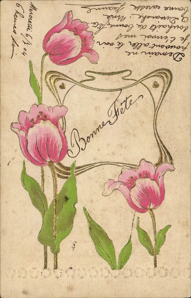 Tulipas rosas — Carta de boas-vindas — Carta Postal Levelezó Lap - Frente