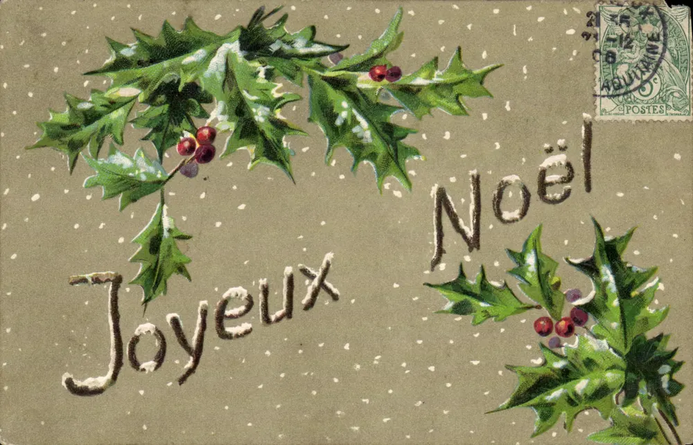 Houx et neige — Joyeux Noël — Série 10, éditeur non visible - Recto