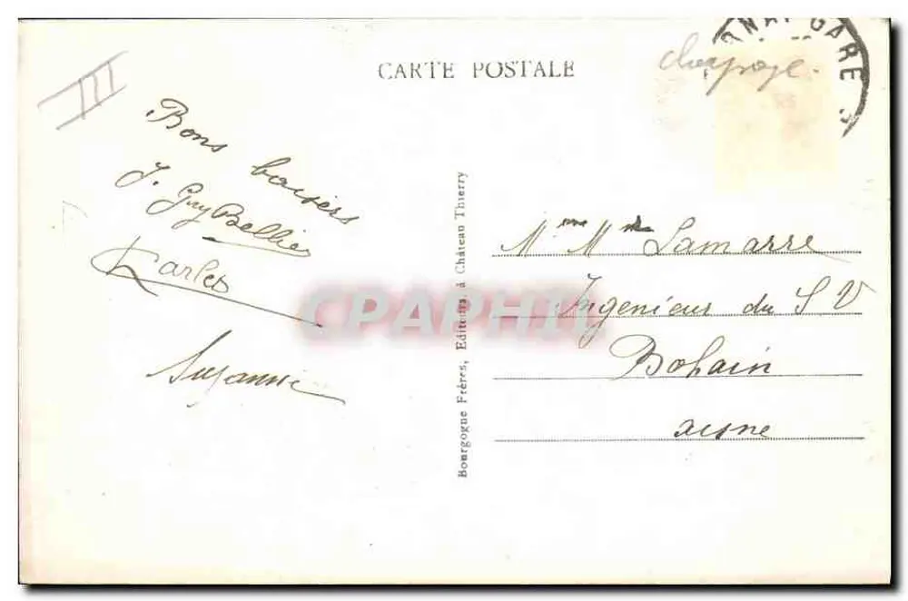 Arredores de ÉPERNAY (Marne) — As Colheitas na Champagne — Edição Bourgogne Frères, Château Thierry, n°28 - Verso