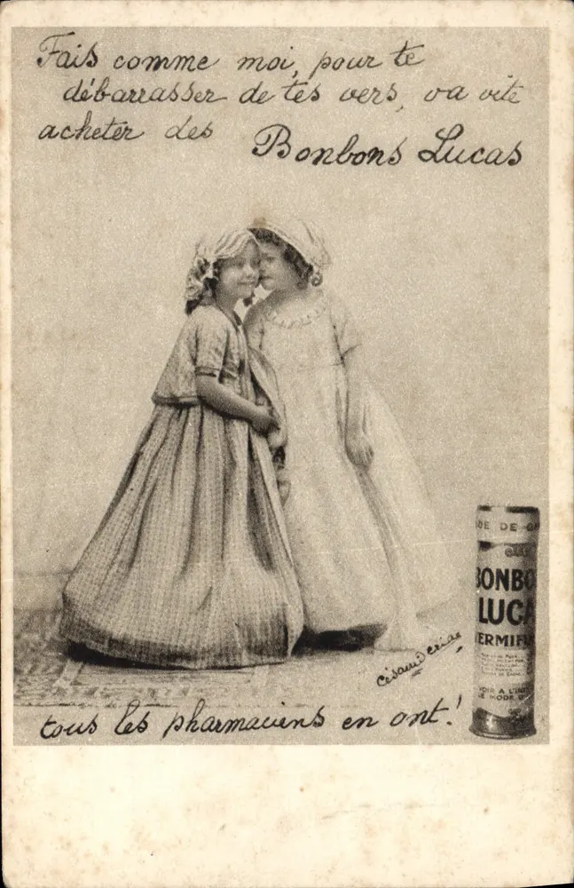 Zwei junge Mädchen — Werbung für Lucas Vermifuge Bonbons — Verleger César Désiré - Vorderseite