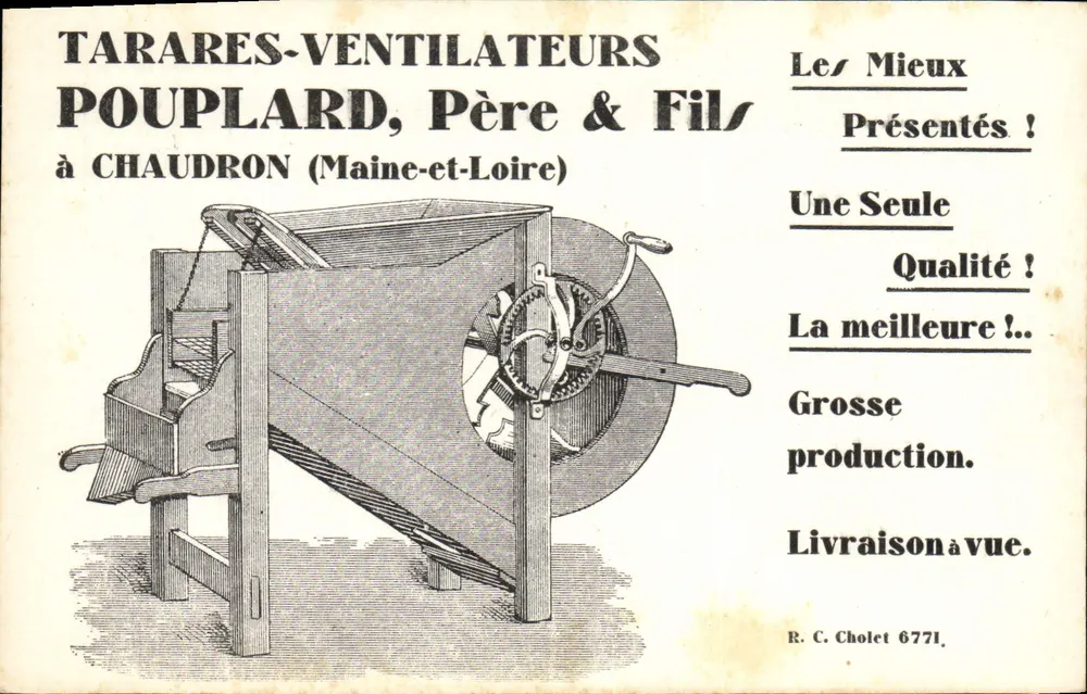 Tararares-Ventilatoren Pouplard, Vater & Sohn — Chaudron (Maine-et-Loire) — R. C. Cholet 6771 - Vorderseite