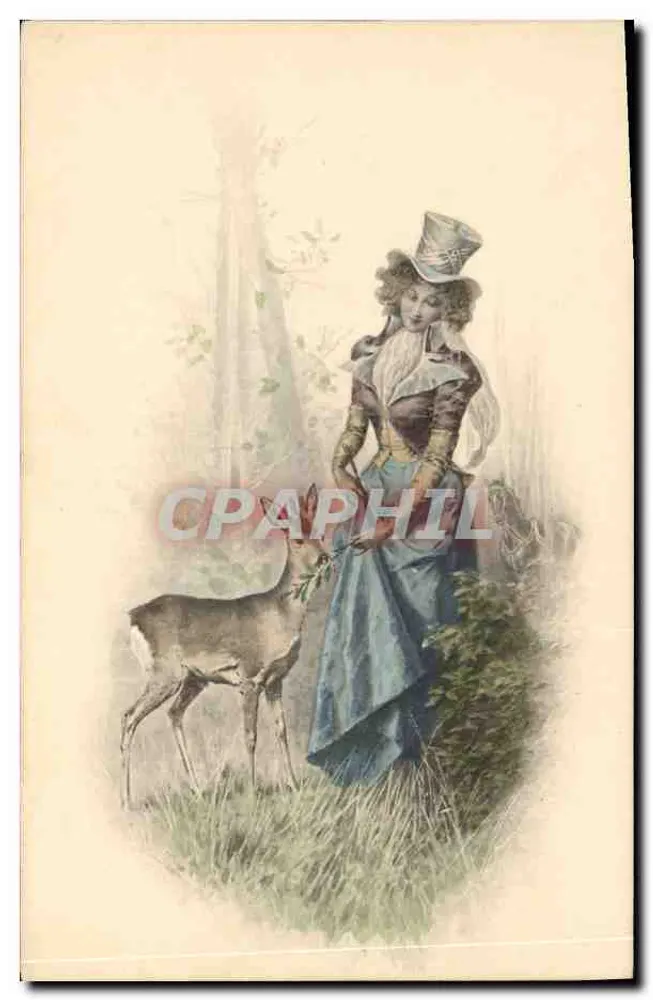 Frau im historischen Kostüm mit Hirsch — M. M. Vienne, Nr. II - Vorderseite