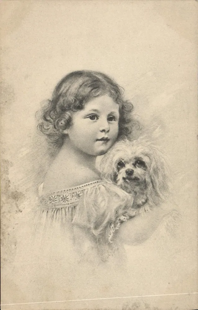 Mädchen mit einem kleinen Hund — Gravur — M. M. Vienne, Nr. 86 - Vorderseite