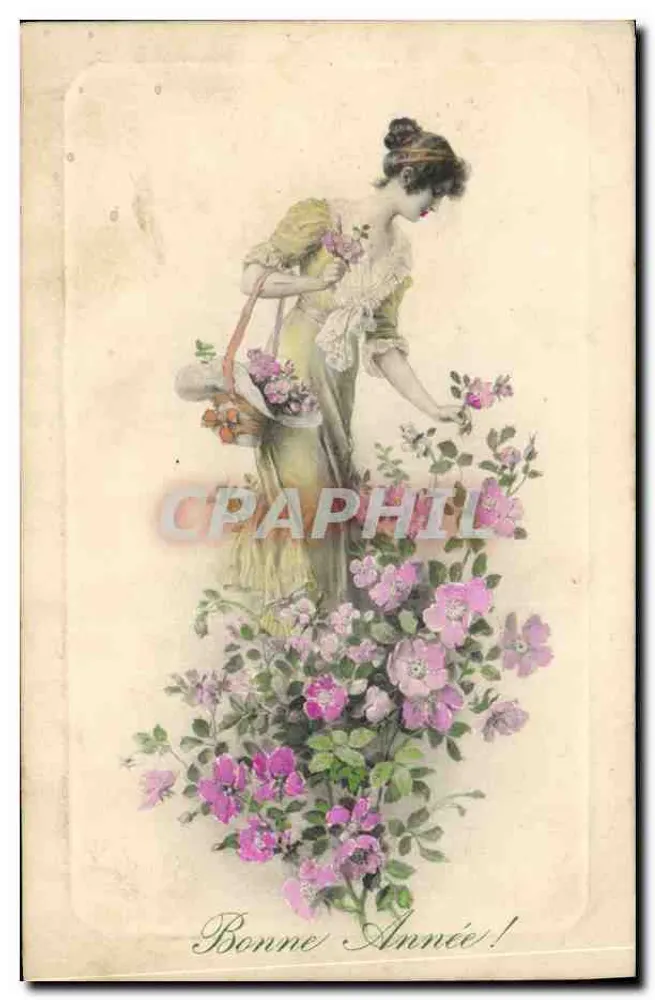 Frau mit Blumenkorb — Frohes Neues Jahr! — M. M. MUNK, n° 398 - Vorderseite