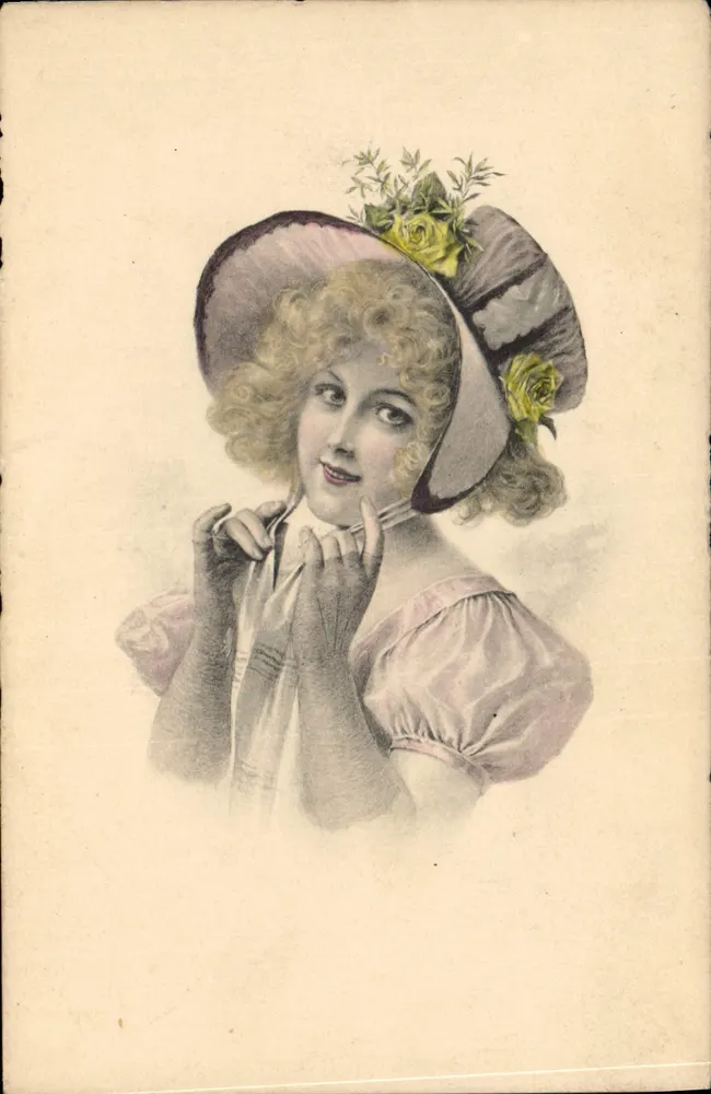 Junge Frau mit Blumenhut — Verlag M. M. Vienné, Nr. 100 - Vorderseite